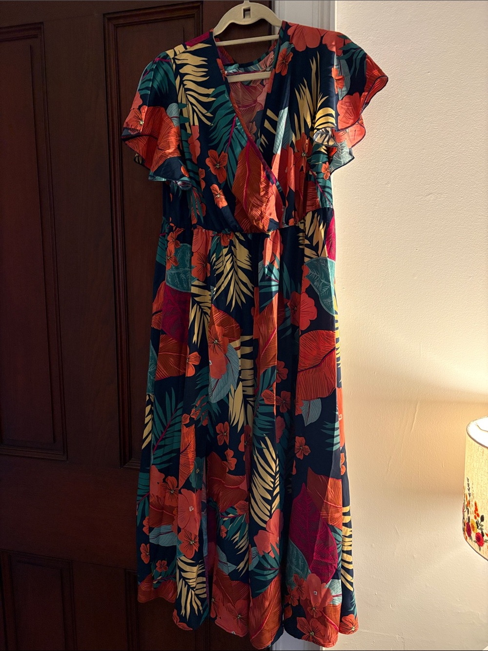 Amazon Tropical Floral Wrap Maxi Dress - Navy, Coral & Teal